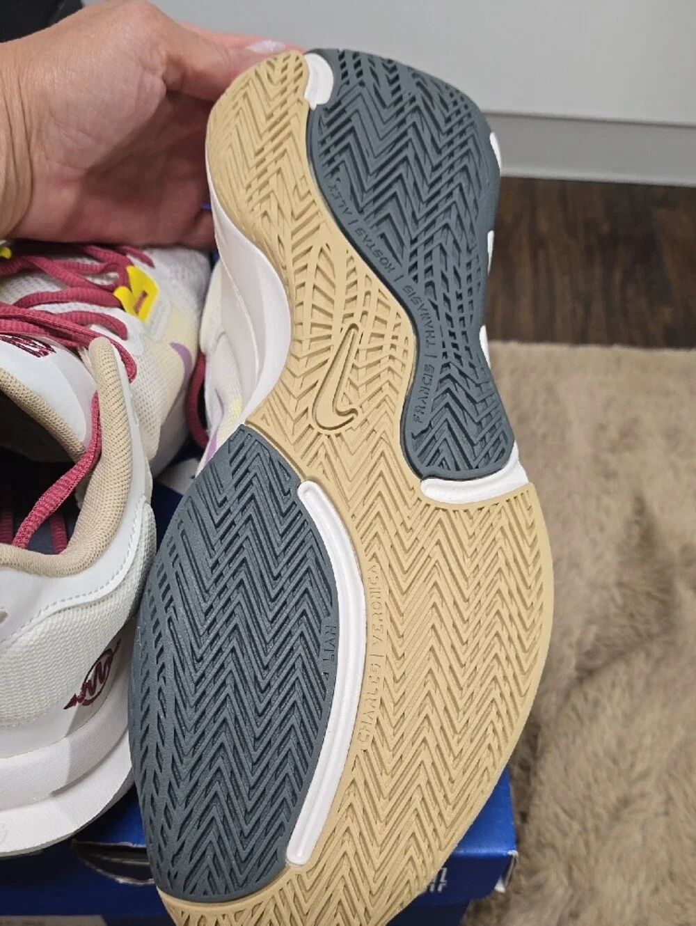 Nike White Trainers with Maroon Laces & Yellow Accents